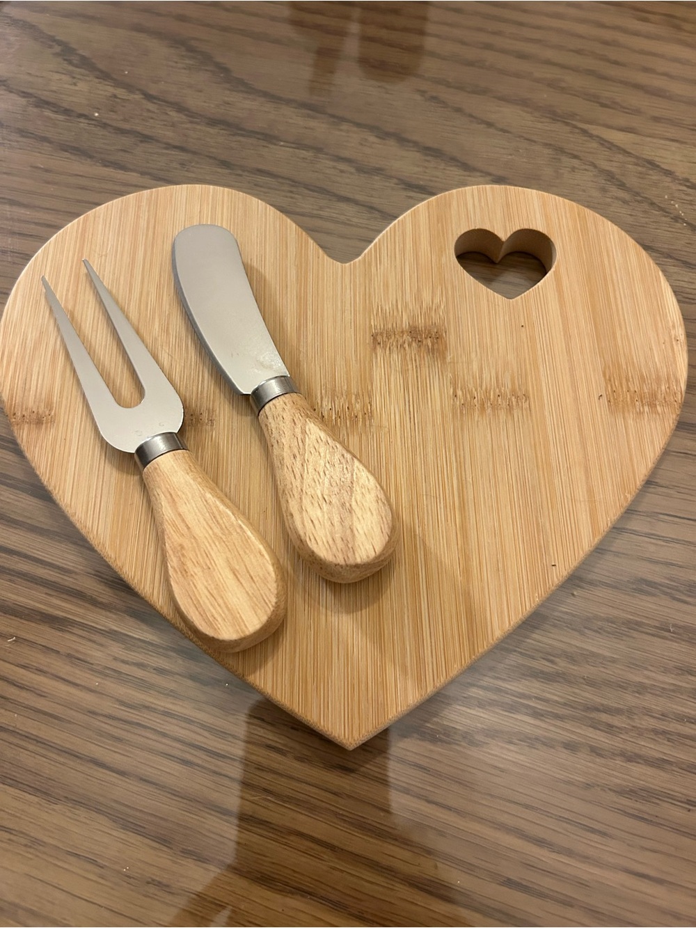 Adorable Heart Shaped Charcuterie Board w/ Mini Serving Fork and Knife